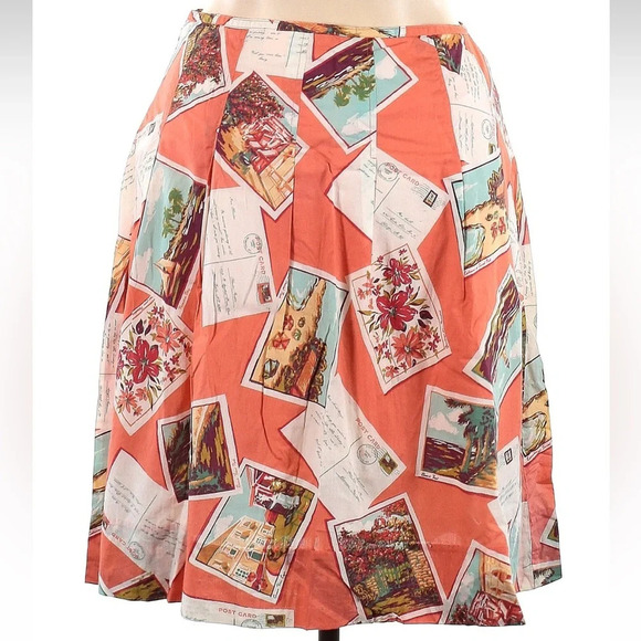 Vintage Eddie Bauer Travel PostCard Tropical Hawaii Italy Swing Skirt Size 14 - Picture 1 of 6